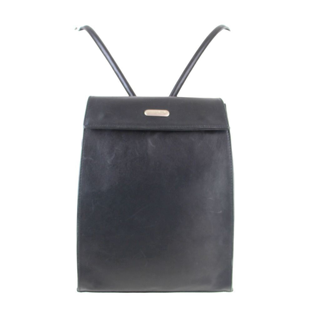 NACHALIA BLACK GENUINE LEATHER FLAP BACKPACK MEDIUM SHOULDER BAG HANDBAG PURSE